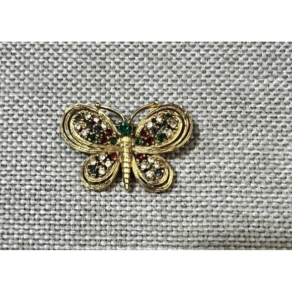Vintage Butterfly Brooch Goldtone Rhinestone - Picture 3 of 9